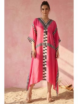 First Resort by Ramola Bachchan - Pink Geometric Mid Length Kaftan