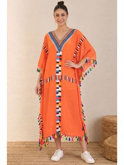 First Resort by Ramola Bachchan - Orange Geometric Mid Length Kaftan