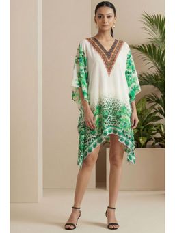 First Resort by Ramola Bachchan - Green Floral Mid Length Kaftan