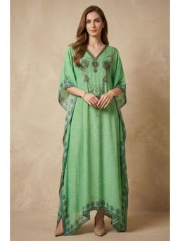 First Resort by Ramola Bachchan - Parrot Green Pearl Full Length Kaftan