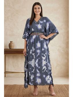 First Resort by Ramola Bachchan - Dark Blue Tie-Dye Full Length Kaftan