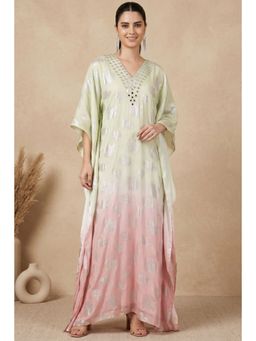 First Resort by Ramola Bachchan - Pink And Green Ombre Full Length Kaftan