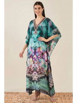 First Resort by Ramola Bachchan - Multicoloured Embellished Silk Full Length Kaftan