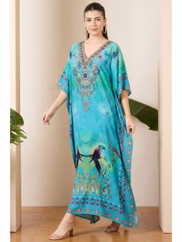 First Resort by Ramola Bachchan - Blue Embellished Silk Full Length Kaftan