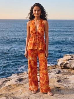 AOBA - Women Rust Tie-Dye Halter Neck Co-Ord Set