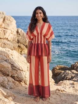AOBA - Peplum Wide-Leg Co-Ord Set