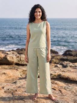 AOBA - Sleeveless Green Checks Straight Co-Ord Set