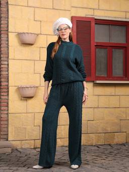 Kvetoo - Women Green High Neck Sweater Co-Ord Set