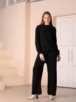 Kvetoo - Women Black High Neck Sweater Co-Ord Set