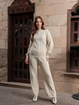 Kvetoo - Women Cream High Neck Sweater Co-Ord Set