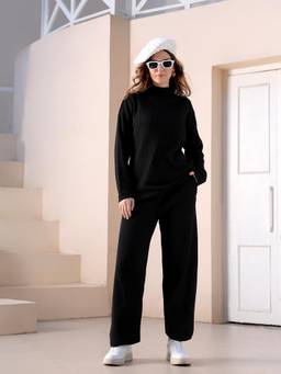 Kvetoo - Women Black Turtle-Neck Sweater Co-Ord Set