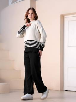 Kvetoo - Women Black High Neck Sweater Co-Ord Set