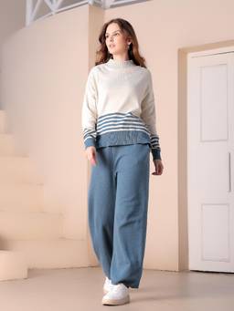 Kvetoo - Women Grey High Neck Sweater Co-Ord Set