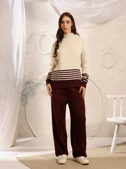 Kvetoo - Women Wine High Neck Sweater Co-Ord Set
