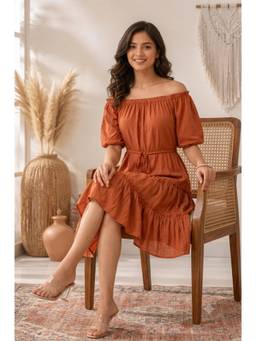 NOBARR - Women'S Brown Off Shoulder Tiered Dress
