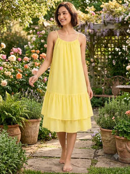 NOBARR - Women'S 100% Linen Tiered Midi Dress