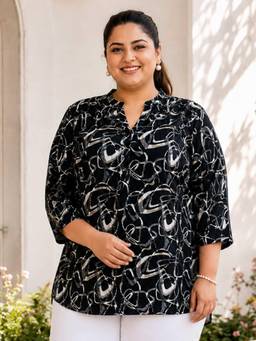 Indietoga Plus Size - Women Plus Size Black Print Top