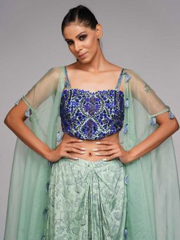 Shruti S - Green Hand Painted Dhoti (Set of 3)