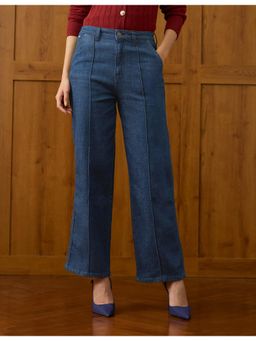 U.S. POLO ASSN. - Women Blue Solid High Rise Straight Fit Jeans