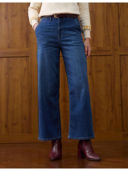 U.S. POLO ASSN. - Women Blue Solid Whiskered Stright Leg Fit Jeans