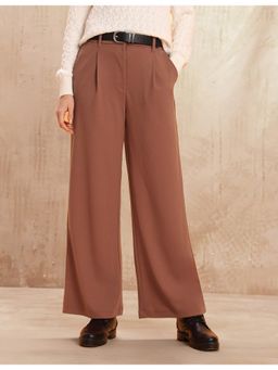 U.S. POLO ASSN. - Women Brown Solid High Rise Wide Leg Trouser