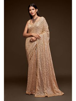 Trendmalls - Women Beige Heavy Georgette Sequins Work Saree with Unstitched Blouse