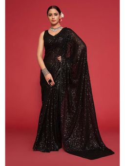 Trendmalls - Women Black Heavy Georgette Sequins Work Saree with Unstitched Blouse