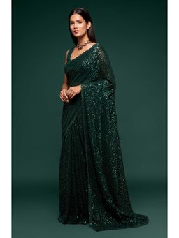 Trendmalls - Women Darkgreen Heavy Georgette Sequins Work Saree with Unstitched Blouse