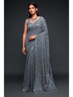 Trendmalls - Women Grey Heavy Georgette Sequins Work Saree with Unstitched Blouse