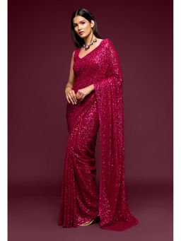 Trendmalls - Women Pink Heavy Georgette Sequins Work Saree with Unstitched Blouse