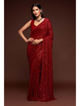 Trendmalls - Women Red Heavy Georgette Sequins Work Saree with Unstitched Blouse