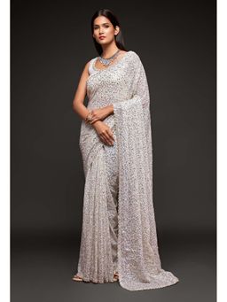 Trendmalls - Women White Heavy Georgette Sequins Work Saree with Unstitched Blouse