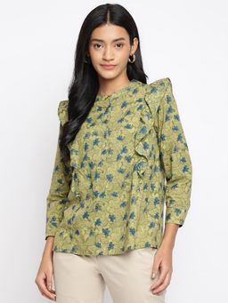 Fabindia - Green Cotton Printed Top