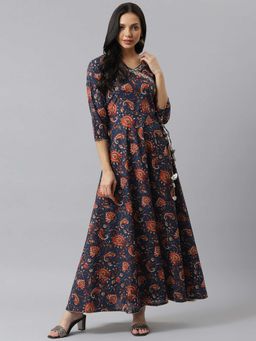 Stylum - Womens Kalamkari Printed Cotton Anarkali Kurta