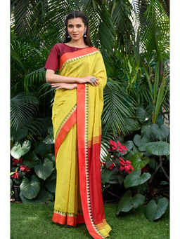 Beatitude - Yellow Handloom Cotton Silk Saree with Unstitched Blouse