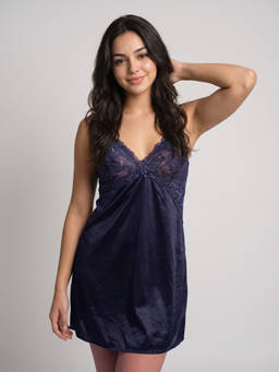 Nykd by Nykaa - The Bridal Edit Lace Babydoll with Thong-NYS143 Navy