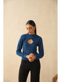 PRIMAL GRAY - Blue Ribbed Wrap-Neck Top