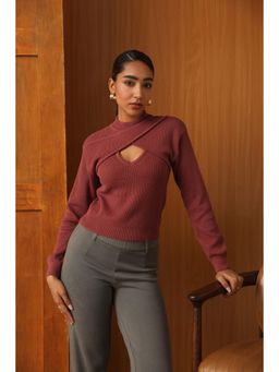 PRIMAL GRAY - Wine Ribbed Wrap-Neck Top