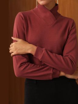 PRIMAL GRAY - Wine Wrap Mock-Neck Top