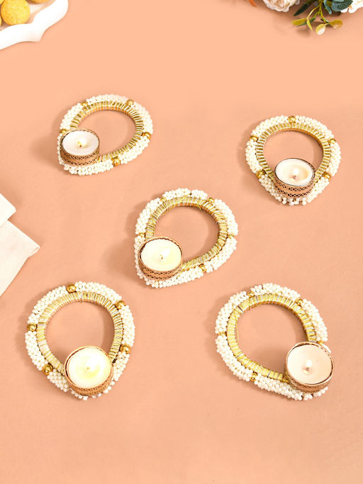 Nestasia White Pearl Clustered Tea Light Holders (Set Of 5)