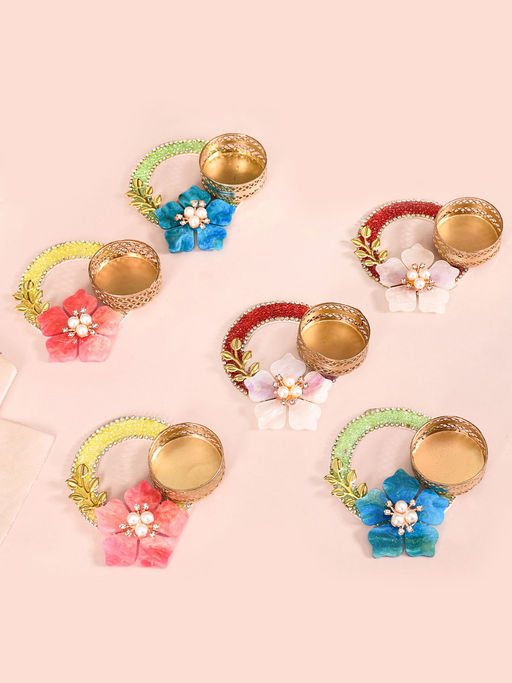 Nestasia Multi-Color Floral Ring Tea Light Holders (Set Of 6)