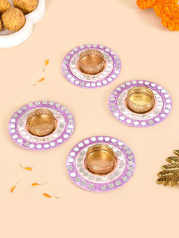 Nestasia - Mirror Embellishment Purple Tealight Holders (Set Of 4)