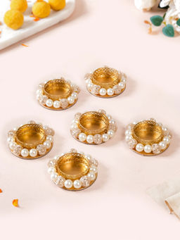 Nestasia - Artificial Champagne Pearl White Tealight Holders (Set Of 6)