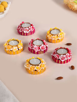 Nestasia - Flower Petal Multi-Color Tea Light Holders (Set Of 6)