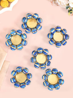 Nestasia - Beaded Thread Decoration Blue Tealight Holders (Set Of 6)