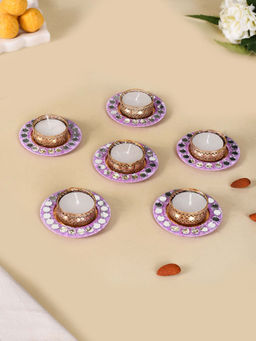 Nestasia - Lavender Mirror Work Tea Light Holders (Set Of 6)
