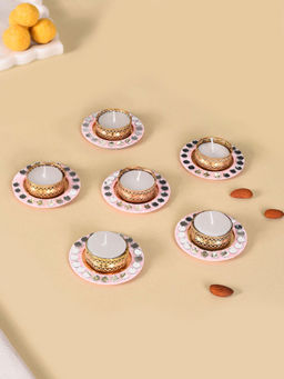 Nestasia - Pink Mirror Work Tea Light Holders (Set Of 6)