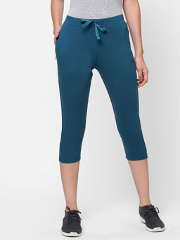 Sweet Dreams - Women Solid Nylon Spandex Mid Rise Athleisure Capri-Teal