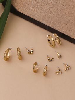 Lilly & Sparkle - Set of 6 Gold-Toned Gold-Plated Contemporary Studs Earrings