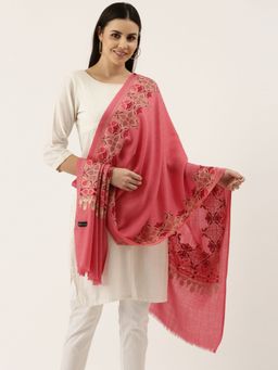 Pashmoda - Women Pink Pure Wool Nalki Embroidered Stole